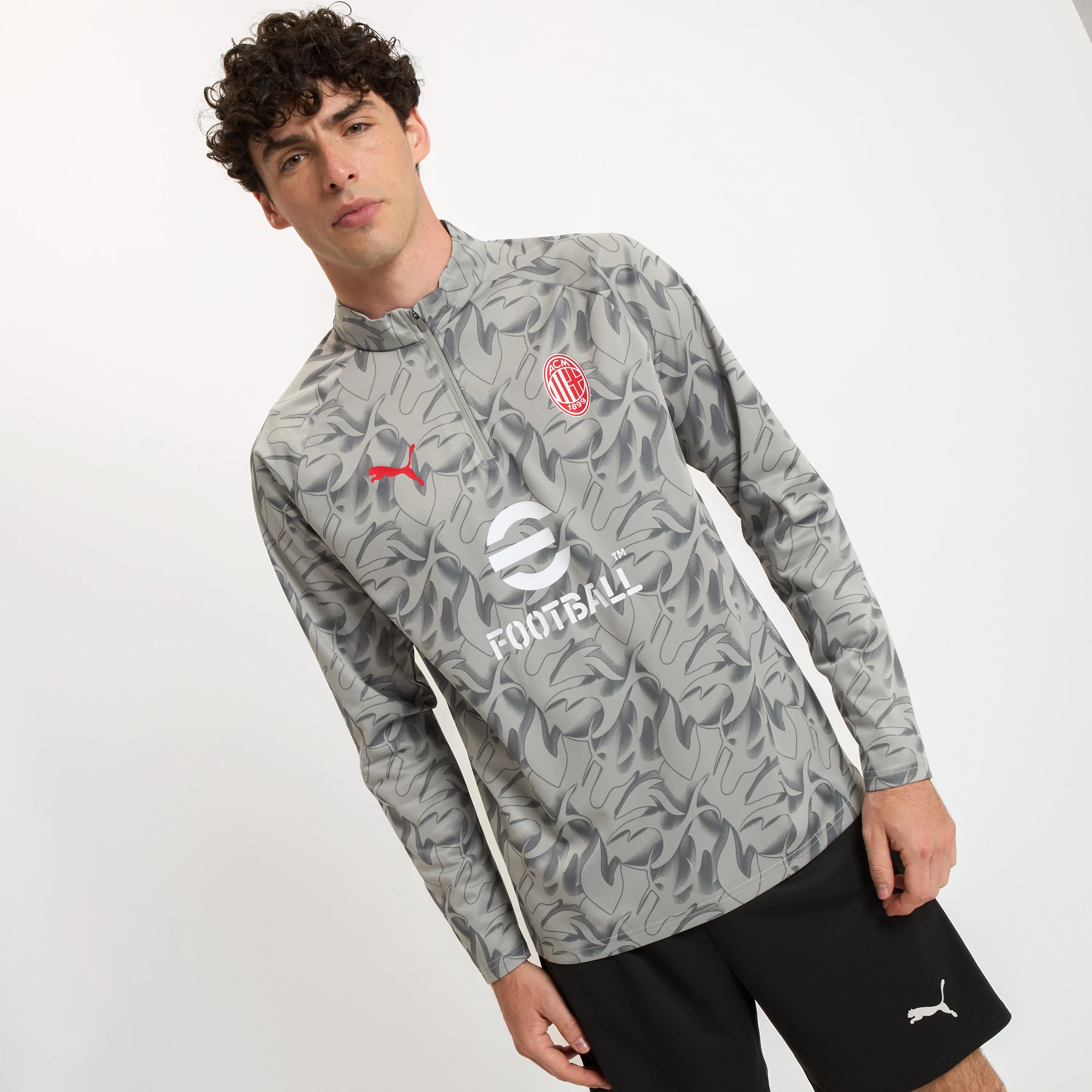 MAGLIA MILAN PREMATCH GRIGIA 2025/26 CON 1/4 ZIP - Image 4